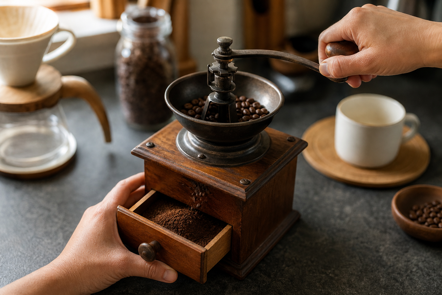 In-use depiction demonstrating how the grinder works beyond decoration.